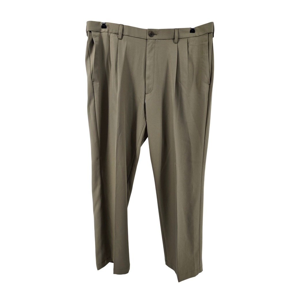 Haggar Cool 18 Pro Dress Pants Mens 40x30 Khaki Tan Classic Fit Pleated Front